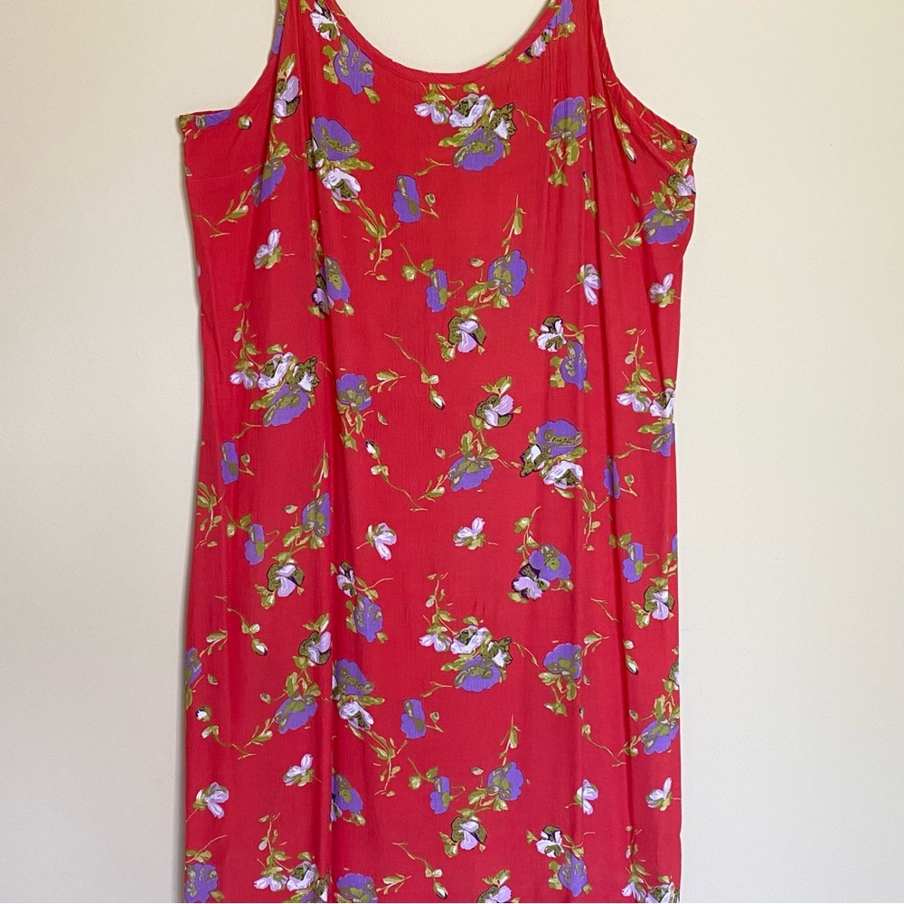 Vtg Dress Spaghetti Strap Slip Orange Floral Rayon Plus 2X Midi Date Night Party